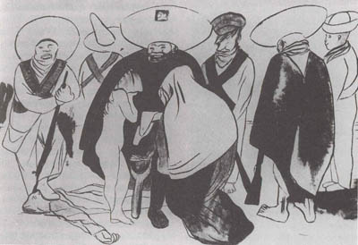 Х.К. Ороско. Рисунок из цикла Мексика в революции. 1916. Мехико. Собрание семьи Ороско