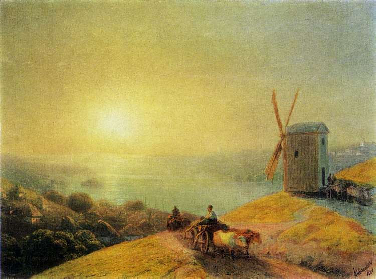 WINDMILL ON A RIVERBANK IN THE UKRAINE. 1880
