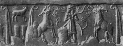 15а. Цилиндрическая печать. Период Джемдет-Наср. Около 3000 г. до н. э.