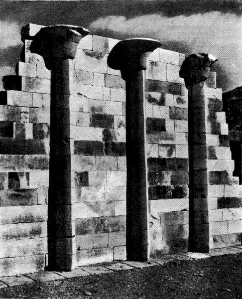 38.   Стена    заупокойного    храма    фараона Джосера в Саккара. III династия. Начало 3 тыс. до н. э.