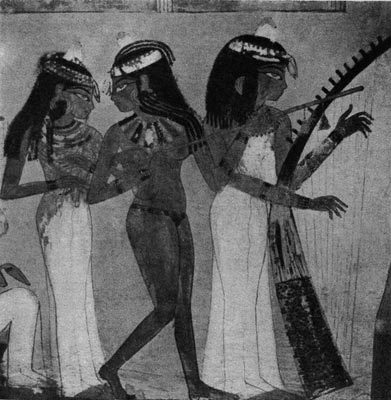776. Музыкантши. Фрагмент росписи гробницы Нахт в Фивах. XVIII династия. 15 в. до н. э.