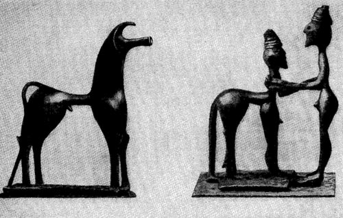 113а. Конь. Геракл и кентавр. Бронзовые статуэтки из Олимпии. 8 в. до н. э. Нью-Йорк. Метрополитен - музей.