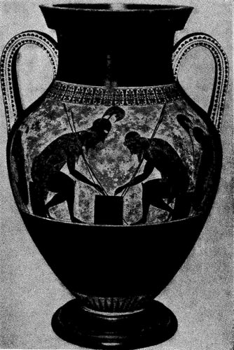 117б. Эксекий. Аякс и Ахилл, играющие в кости. Роспись амфоры. Около 530 г. до н. э. Рим. Ватикан.