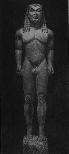 119а. Полимед из Аргоса. Статуя Клеобиса (или Битона) из Дельф. Мрамор. Около 600 г. до н. э. Делъфы Музей.