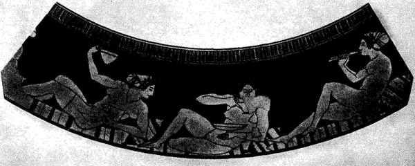 1306. Евфроний. Гетеры, играющие в коттаб. Роспись килика. Начало 5 в.до н.э.