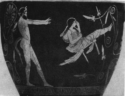 193а. Сатир, качающий девушку на качелях. Роспись скифоса. Около 430 г. до н. э. Берлин.