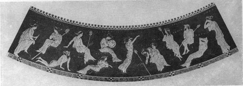 194б. Дионис и его свита. Роспись лекифа. Около 430 г. до н. э. Берлин.