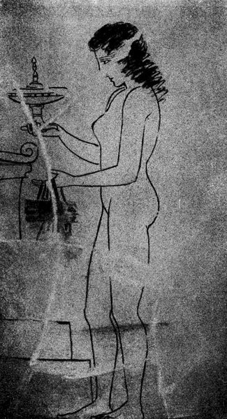 197.     Девушка у гробницы. Роспись белого лекифа. Третья четверть 5 в. до н. э. Бостон. Музей изящных искусств.