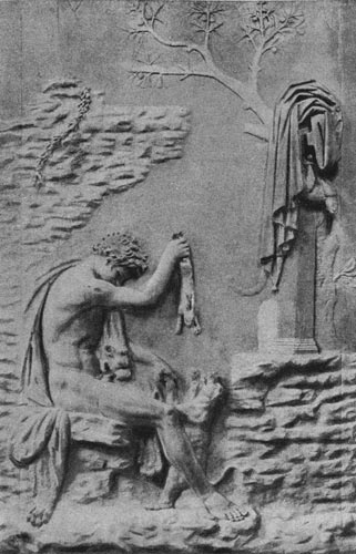 234б. Геракл с собакой. Мраморная римская копия с рельефа 2 в. до н. э. Париж.Лувр.