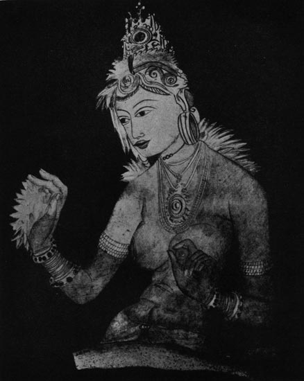 375. Апсара   (небесная   дева).     Фрагмент наскальной   росписи   в   Сигирийе   на острове Цейлоне. 5 в. н. э.