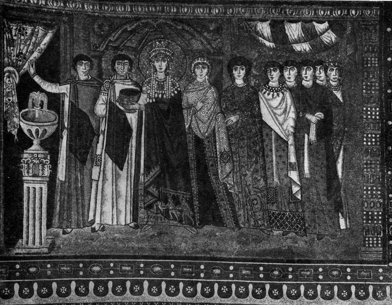 17.  Императрица Феодора со свитой. Мозаика церкви   Сан Витале в Равенне.   До 547 г.