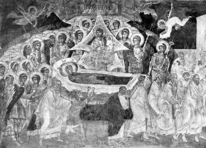 83.  Успение Богоматери. Фреска церкви Богоматери        в        Грачанице.        Около 1320 г.