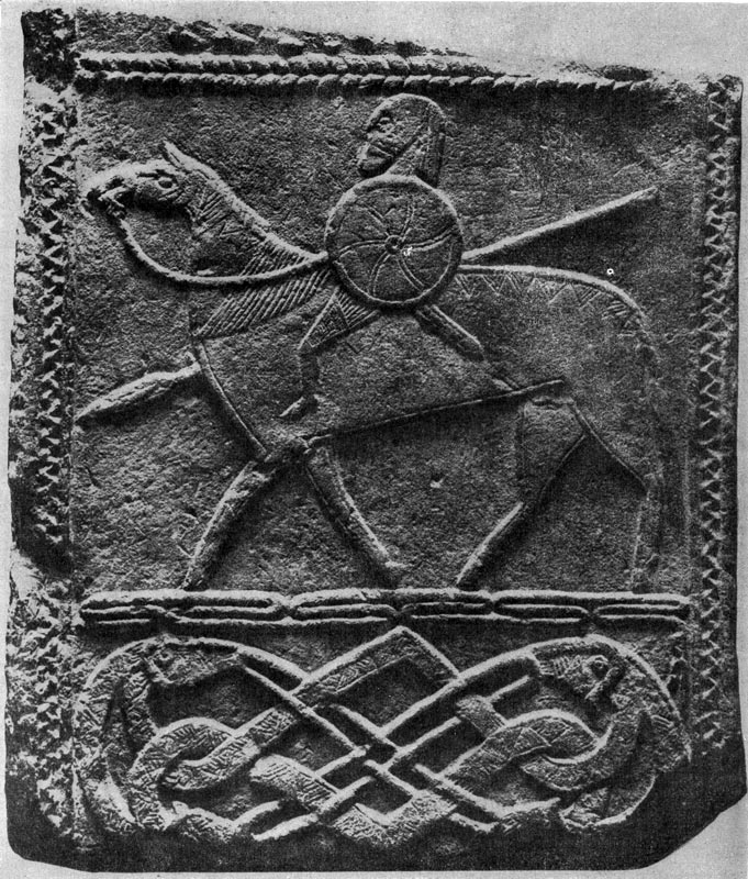 158.  Рельеф из Хорнхаузена с изображением всадника. Камень. Около 700 г. Холле, Музей.
