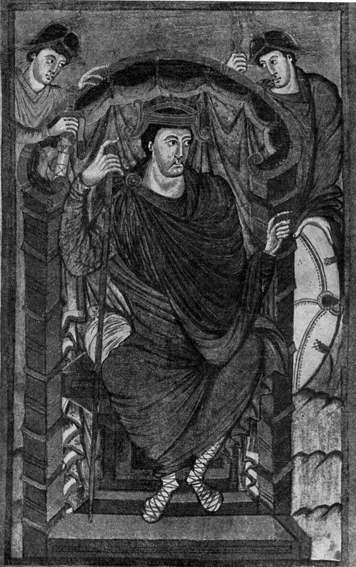 175.  Король    Лотарь.    Миниатюра    Евагелия Лотаря. Из Тура; около 840 г. Париж, Национальная библиотека.