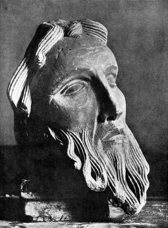 210.  Голова  пророка  из   Санлиса.  Возможно, фрагмент статуи собора в Санлисе. 1180-1190 гг. Санлис, Археологический музей.