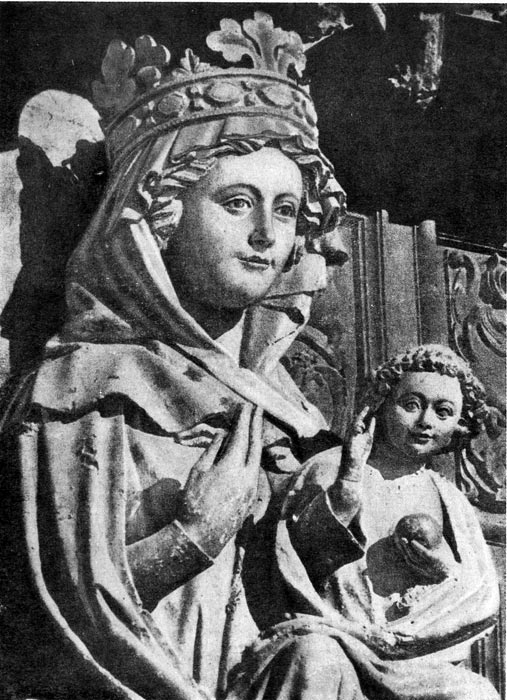 329 а. Богоматерь   с   младенцем   (Санта   Мария ла Бланка).  Статуя   центрального портала собора в Леоне. 13 в.