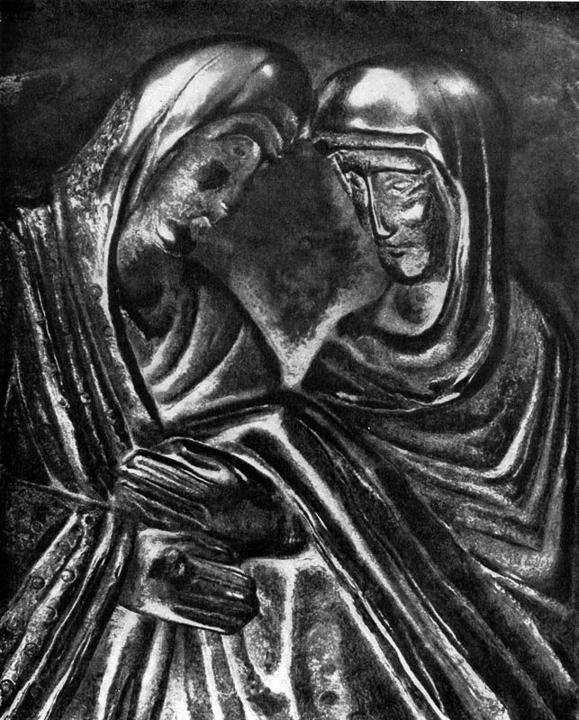 358.  Встреча   Марии   с   Елизаветой.   Рельеф бронзовых дверей собора в Пизе. Фрагмент.