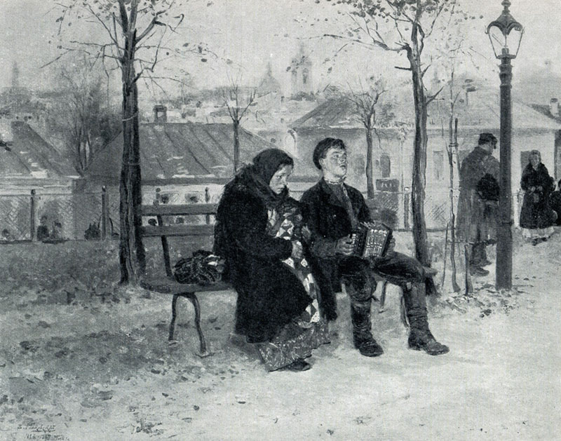 В. Е. Маковский. На бульваре. 1886—1887 гг. Москва, Третьяковская галлерея.