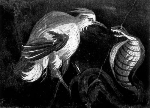  89.   .   . I . , .(Le Heron et le Serpent. Fresque de Pompei. ler s. de n.e. Musee de Naples.) 
