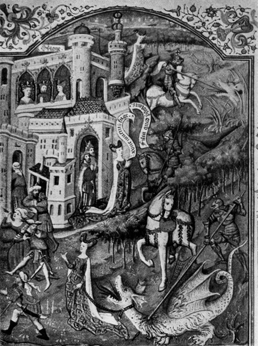  109.    .  . XV . ,  .(Saint Georges combattant le dragon. Miniature franchise du XVe s. Bibliotheque nationale, Paris.) 