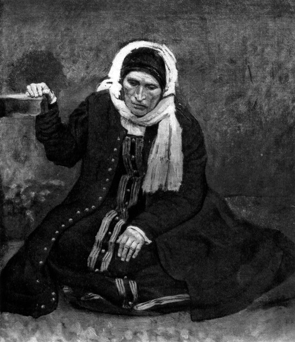  50. . . ,   .    '  '. 1879-1880. ,  .(V. Sourikov. Vieille femme assise par terre. Etude pour 'Le matin de Fexecution des streltzy'. 1879-1880. Galerie nationale Tretiakov.) 