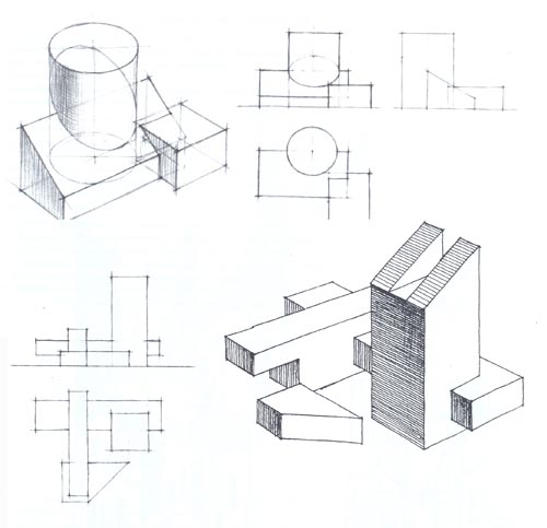 Построение композиции из геометрических форм по плану и фасаду